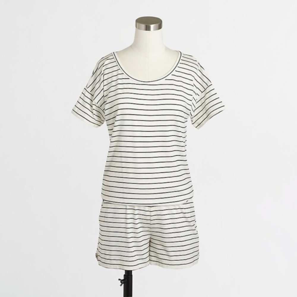 Womens Size Medium J. Crew Blue White Striped Knit Romper with Pockets
